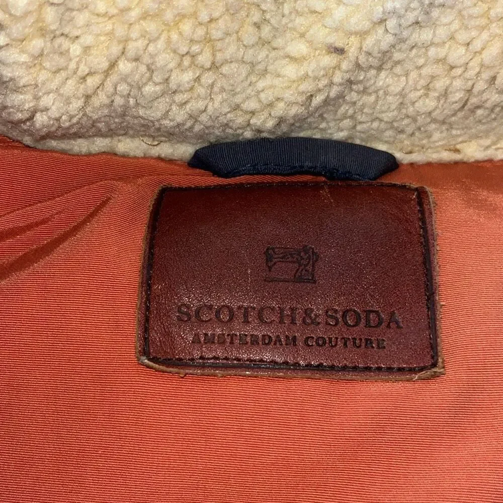 Scotch & Soda Gilet Dark Down Leather Down Puffer With Navy Knit Sleeves Men’s S
